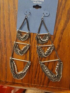 Simply Vera Vera Wang Gunmetal Multi-Chain Drop Earrings with Crystal Accents